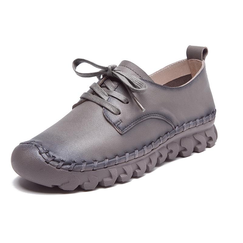 Leather Soft-soled Lace-up Single Shoes Women's New First-layer Cowhide Flat-soled Mother Shoes Casual Shallow Mouth Non-slip Maternity Shoes Summer