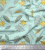 Soimoi Gray Japan Crepe Satin Fabric Leaf Floral Decor Fabric Printed Metre 42 Inch