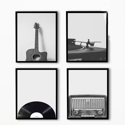 Guitar Chord Muzică Pânză Pictură Postere Printuri Disc de vinil Poze de artă de perete Alb-negru Abstracte Decorare cameră pentru acasă
