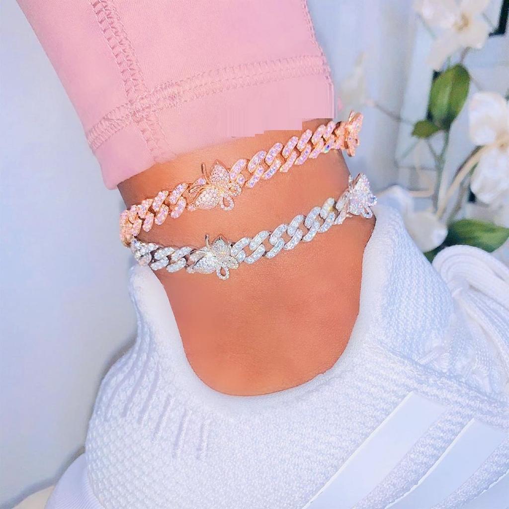 17cm 19cm 23cm 25cm 10mm Width Cuban Chain butterfly Charm Bracelet Anklet for Women Jewelry