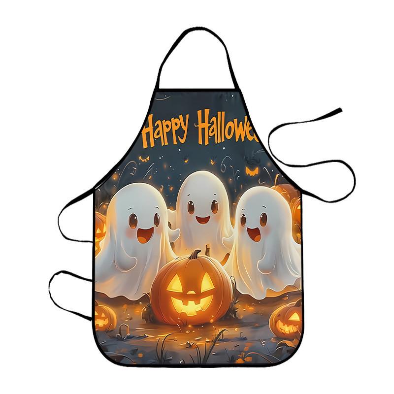 Halloween Pumpkin Skeleton Waterproof Apron With Cartoon Print For Kitchen And Home Use