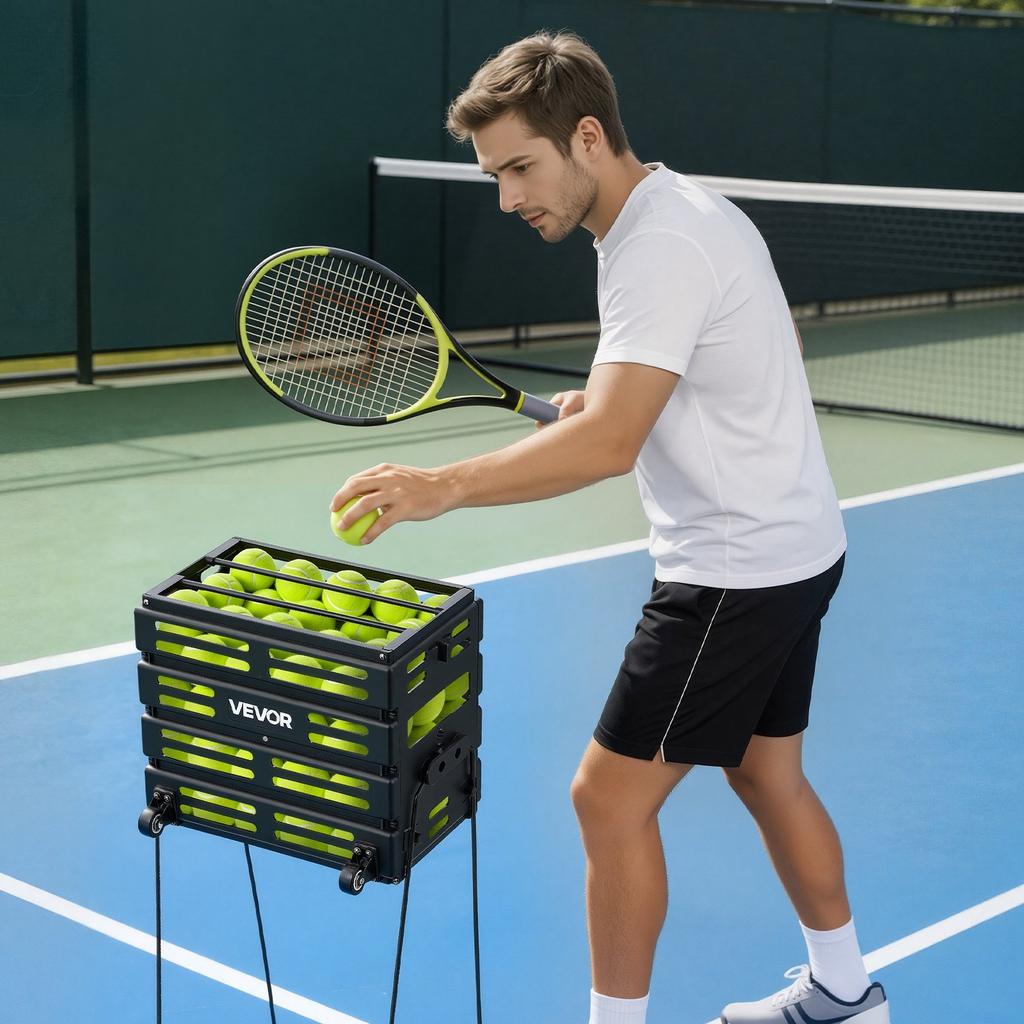 VEVOR Tennis Ball Hopper, Holds 80 Tennis Balls, Pickleball Basket Cart with Wheels for Easy Pick Up