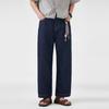 Spring and summer new denim primary color jeans men's American retro trendy brand loose wide-leg straight nine-point pants