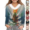 Girls Christmas Print V-Neck Casual Top for Winter