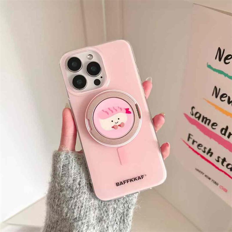 Fashion Cute Rotating Magnetic Bracket Phone Case For iPhone 16 15 14 13 12 11 Pro Max IMD Shockproof Cover