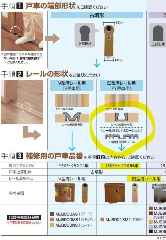 Compatible rollers for Panasonic interior sliding light set of MJB907N1 Y-shaped doors, brown, 2, 2005-present model,
