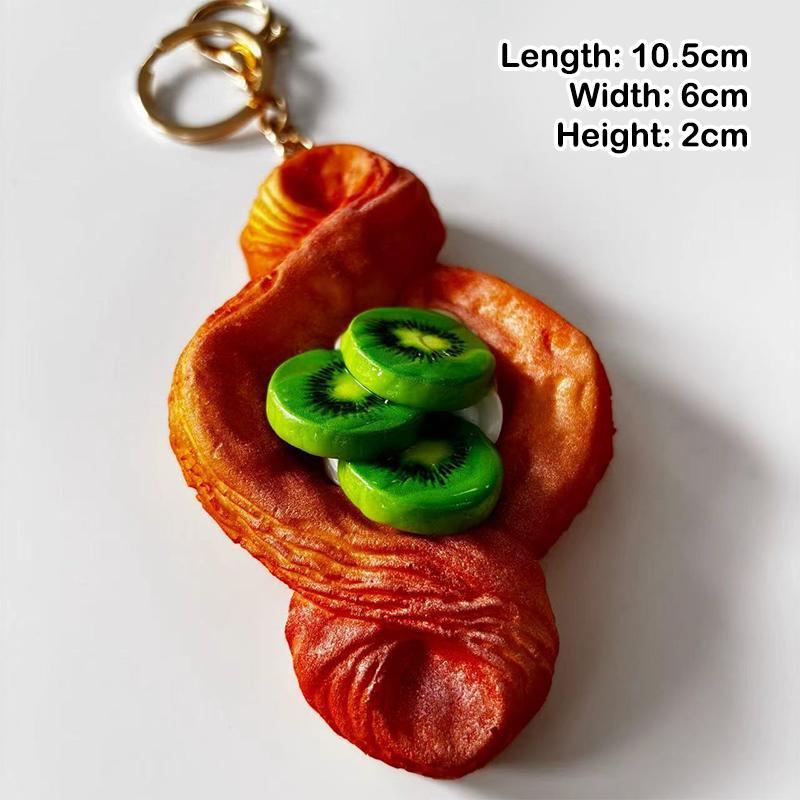 Realistic Artificial Fruit Puff Pastry Keychain With Sturdy Gold Key Ring For Backpack Decoration Cute Gift For Dessert Lovers