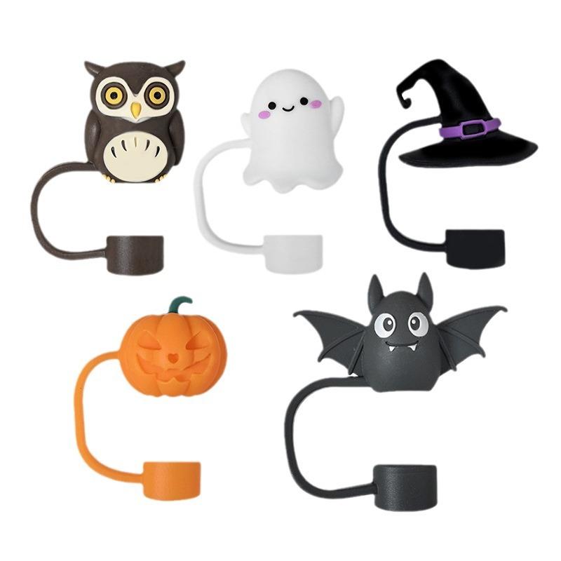 Silikonové krytky na brčka Roztomilé Opakovaně použitelné Prachotěsné Nástavce na brčka Snadno čistitelné Kryt na brčko s duchem Dekorace na pohár Halloweenské párty doplňky