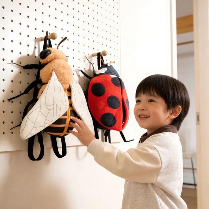 Bee Ladybug Insect Themed Plush Backpack For Kids With Soft Short Plush Material And Cute Design