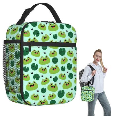 Cartoon Cute Frog Pattern On Lotus Leaves Insulated Lunch Bag for Women Kids Leakproof Food Boxes Thermal Lunch Box Tote