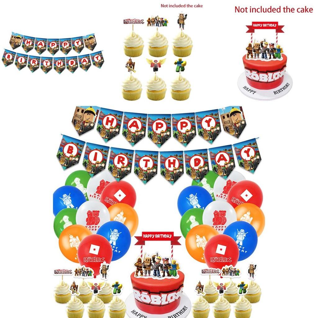 Roblox Birthday Party Supplies Kit Featuring Vibrant Banner Balloons And Cake Toppers For Kids