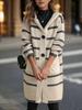 Cardigan Tricot rayé pour femme Automne/Hiver 2024 - Manteau pull à capuche mi-long