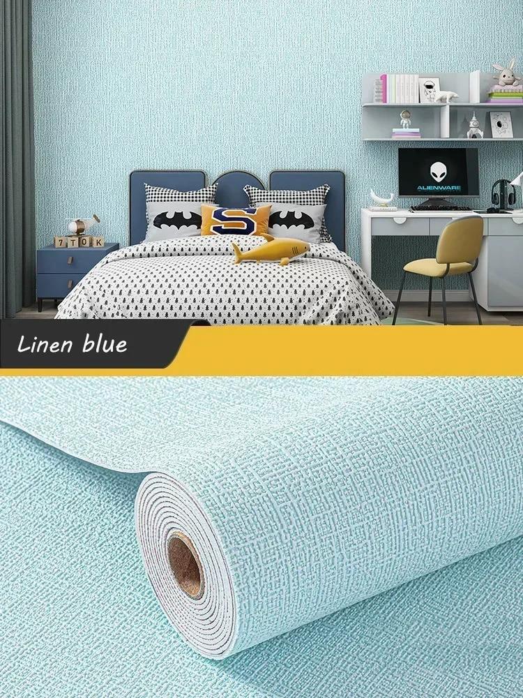 Linen Wallpaper Self-adhesive Waterproof Moisture-proof and Moldy Resistant 3D Wall Stickers Home Living Room Wall Decoration