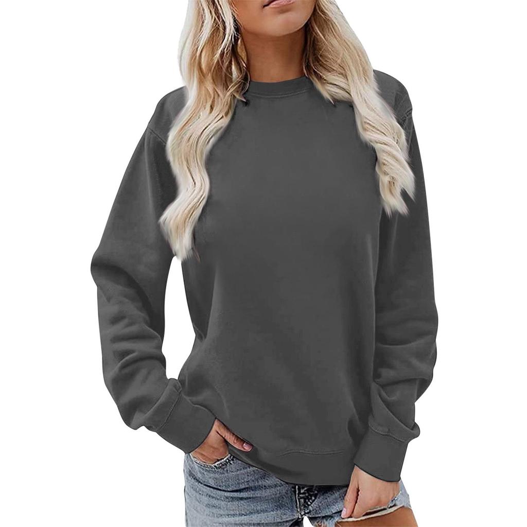 2025 Damen einfarbiges Rundhals-Langarm-Sweatshirt - Lässig und bequem für Herbst und Winter