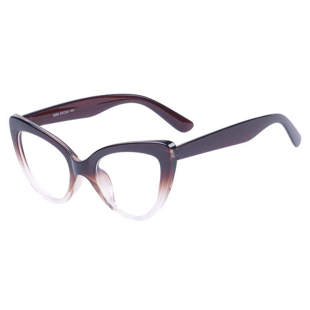 TR90 Light Transparent Polarized Shades Women's Plastic Cat Eye Stylish Kitten Full Rim Eyeglasses For Prescription Lenses