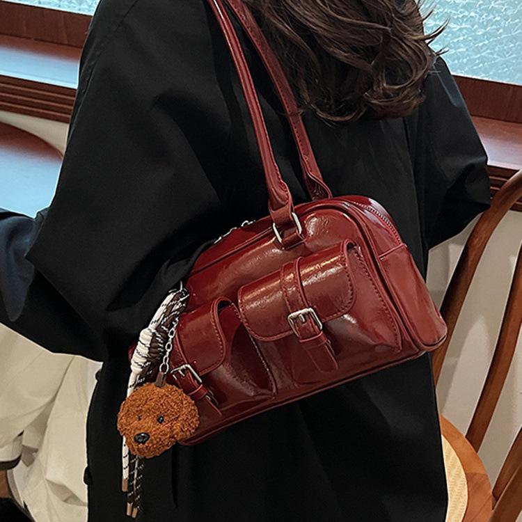 Retro Fashion Underarm Bag Women'S Trend Multi-Pocket Shoulder Bag Niche Design Bowling Bag Women