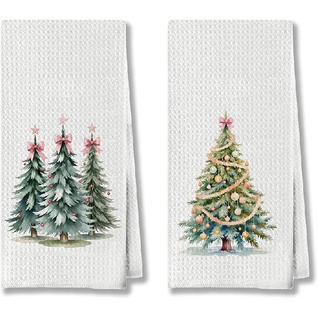 Christmas Lights Bow Kitchen Hand Towels for Bathroom, Holiday Dish Tea Towels, Christmas Decor, 16x24 Inch