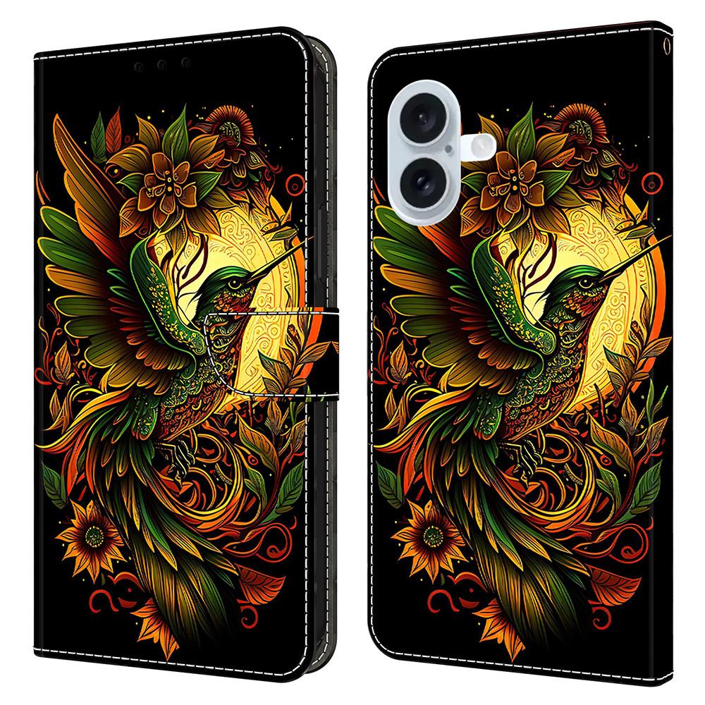 For iPhone 16 Leather Case Pattern Printing Wallet Stand Flip Phone Cover