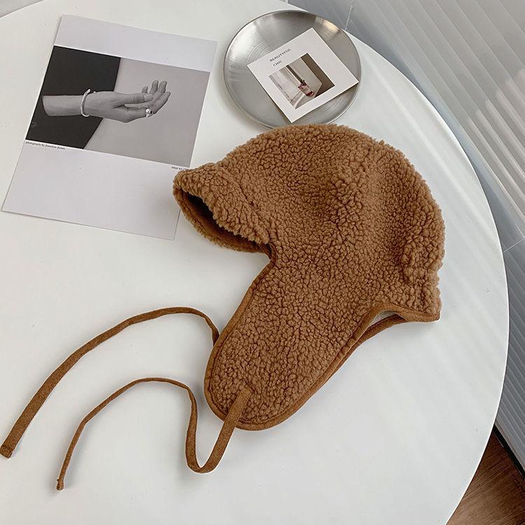 

Fishing Bear Japanese Lamb Velvet Lei Feng Hat for Women Autumn and Winter Students Cute Couple Warm Cycling Ski Hat One Size