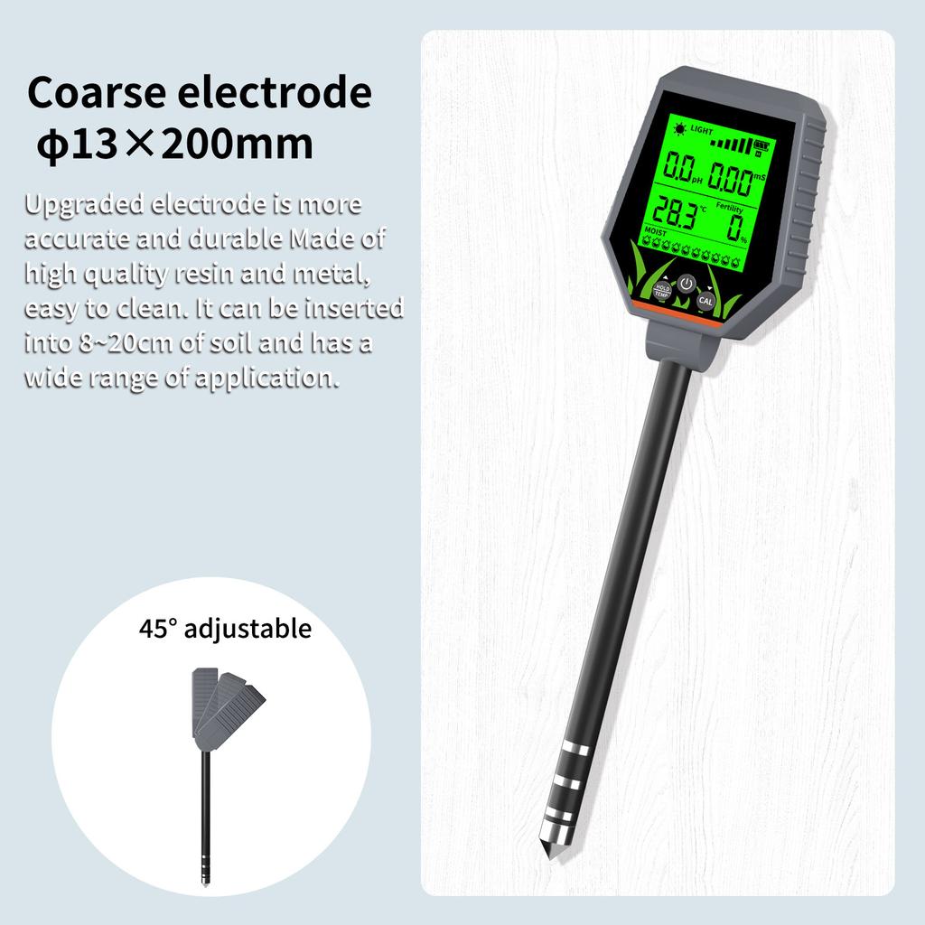 6 In 1 Soil Meter Digital pHECLightMoistureFertility Temperature Tester Thermometer Removable