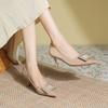 Light luxury rhinestone square buckle high heels women's pointed head thin heel sheepskin single shoes temperament fashionable shallow mouth spring