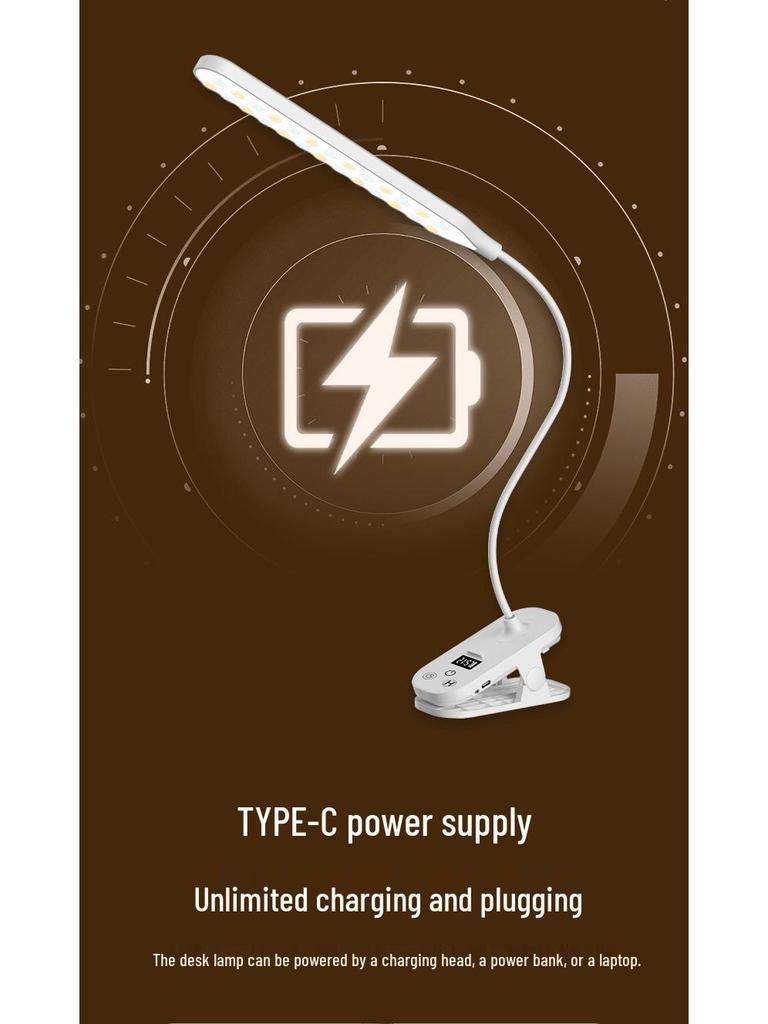 Eye-Friendly LED Clip-On Desk Lamp with Clock – Perfect for Study, Dorm, and Bedside Reading