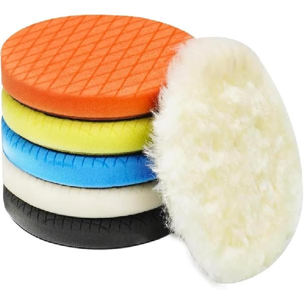 Autolock 5" Buffing Polishing Pads, 6Pcs 5.6Inch 140Mm Face For 5 Inch Backing Plate Compound Buffing Sponge And Woolen Pads Cutting Polishing Pad