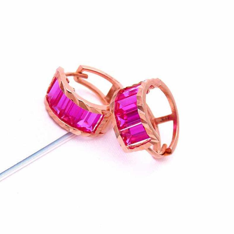 Exquisite 585 Russian Purple Gold Inlaid Redstone Earrings Women'S Fashion Foreign Pure Color Gold Plated With Rose Gold