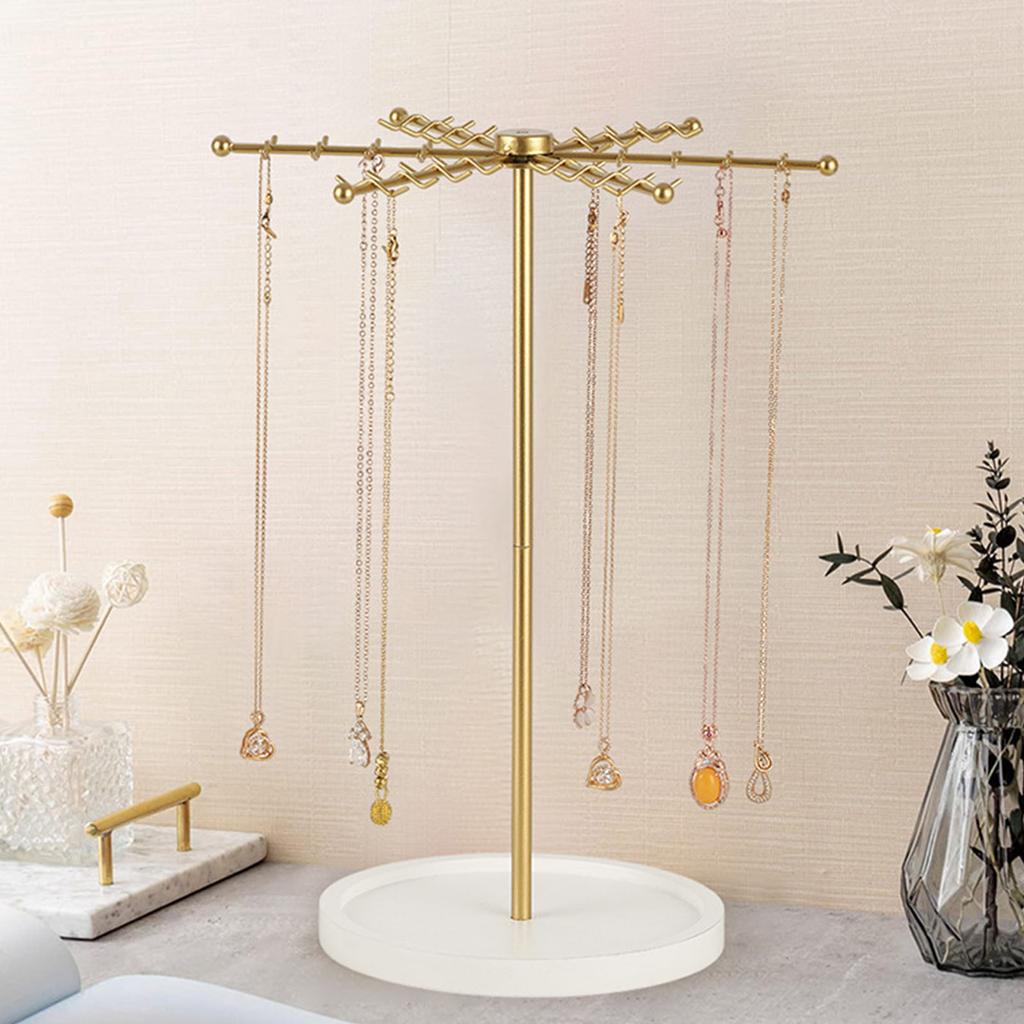 Modern Gold Jewelry Display Stand 48 Hooks 360 Rotating Design Compact Storage Solution For Necklaces Bracelets Perfect Gift