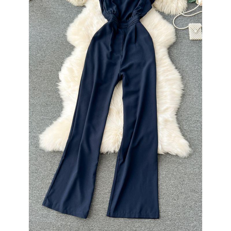 Travel Holiday Style Diagonal Collar Strapless High Waist Jumpsuit