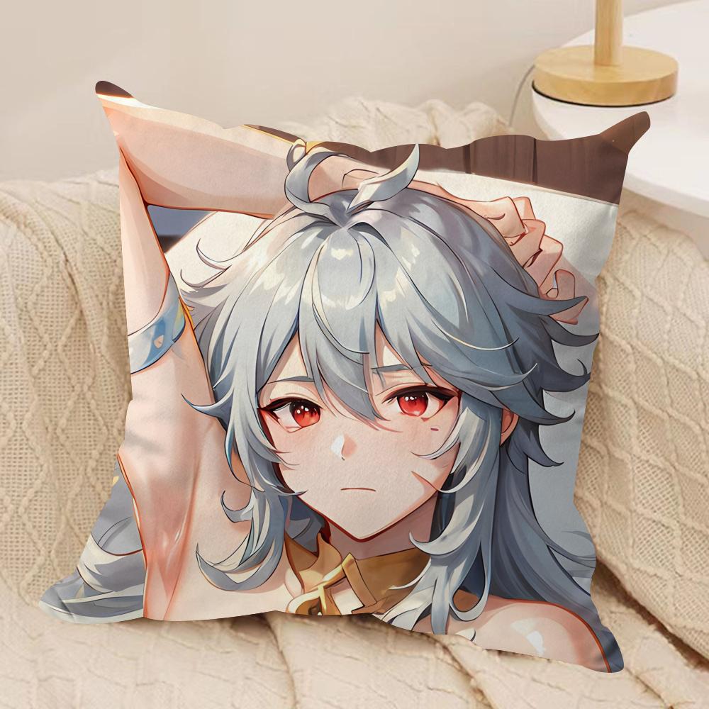 Razor Cute Genshin Impact Cushion Cover Silky Short Plush Invisible Zipper Dustproof Sofa Pillow Case For Home Decor
