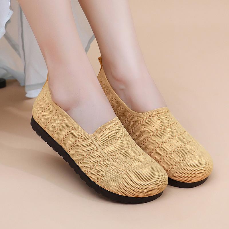 Shoes Women's Cloth Shoes Flying Weaving Fashion Breathable Non-slip Lightweight Women's Shoes Casual Mom Shoes Flat Single Shoes