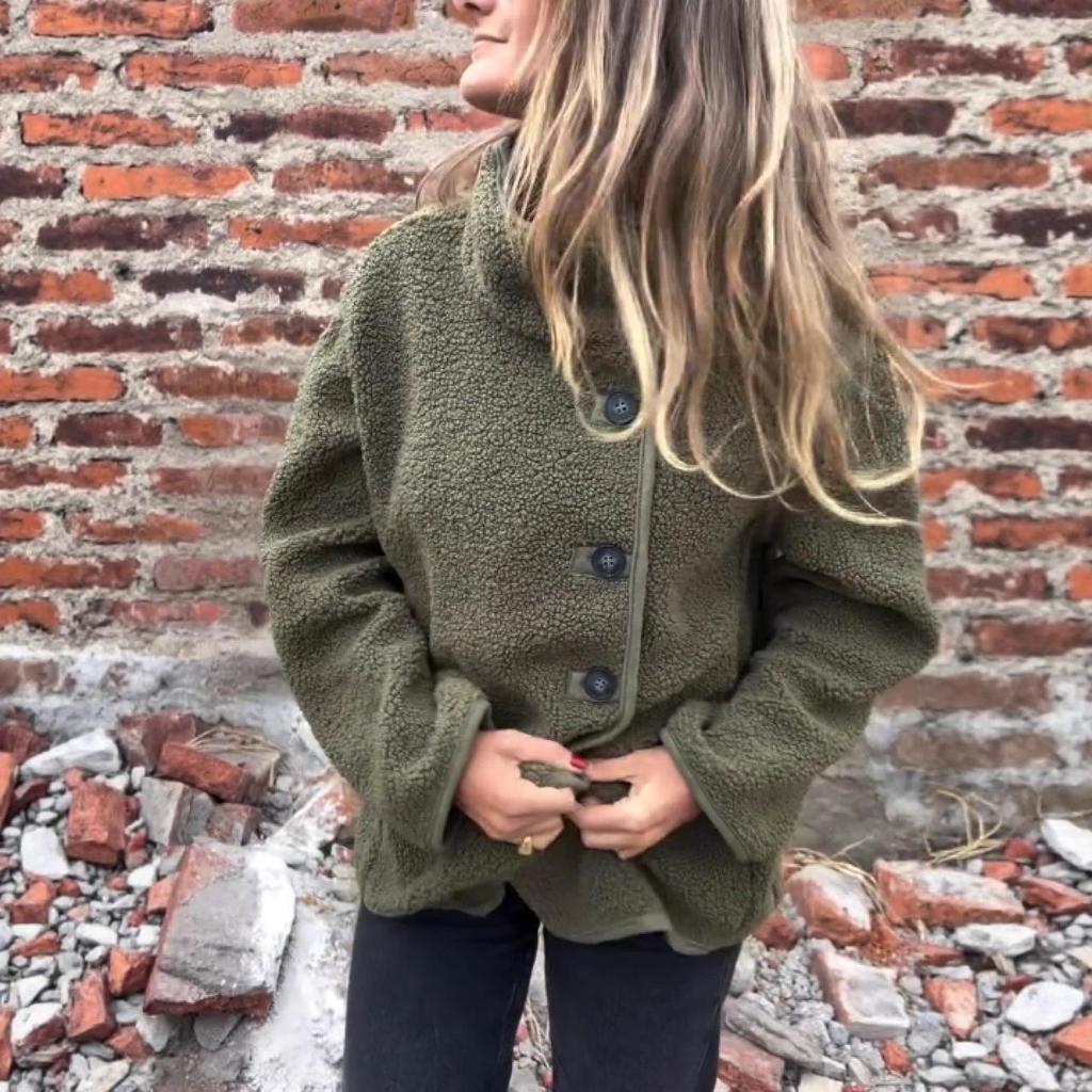 2025 INS A/W Flauschiger Stehkragen Knopfleiste Locker Warm Fleece Mantel