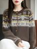 Women's Retro Maple Leaf Knit Cardigan - Thick, Three-Dimensional Jacquard, Autumn/Winter Loose Fit.