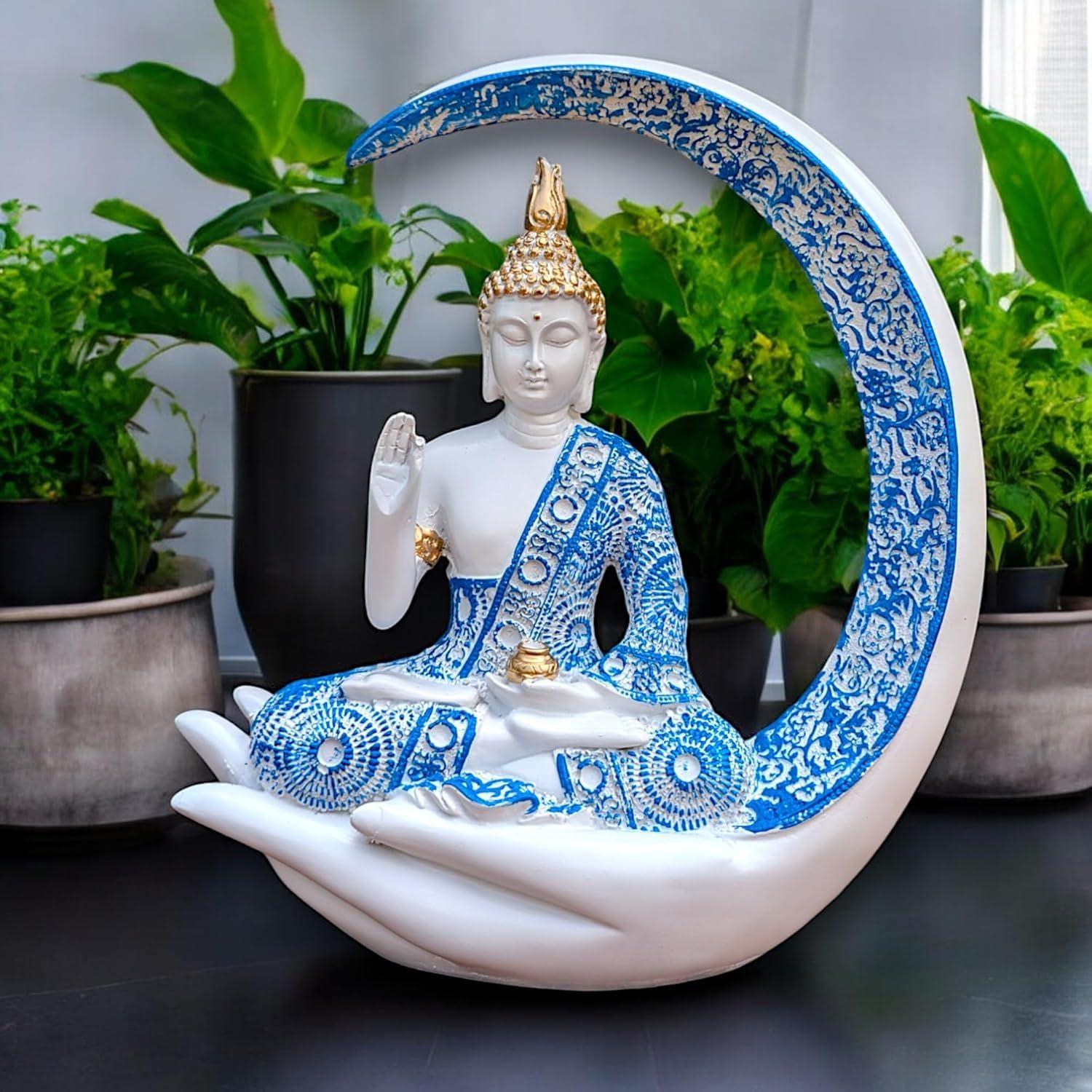 

Big Meditating Moon Buddha Statue Showpiece синій