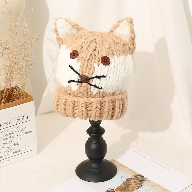 Japanese Trendy Hat Casual Soft Girl Cute Cat Ear Wool Hat Women Winter Trend Korean Style Plus Velvet Thickened Knitted Hat