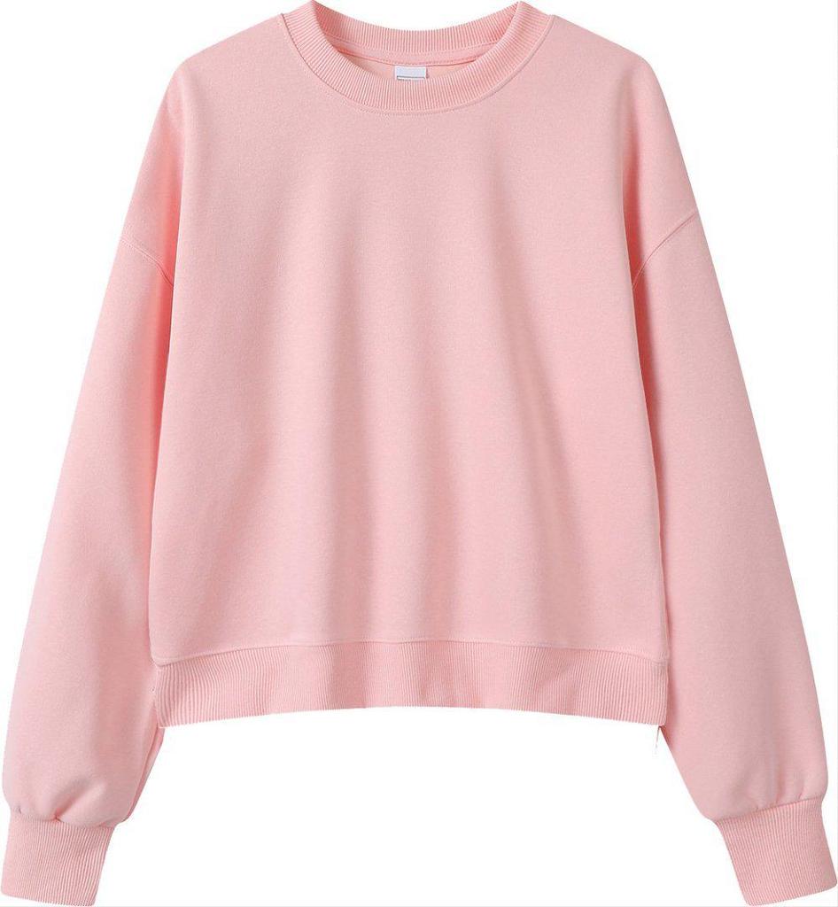 Trendy Women's Cropped Sweatshirt - Plain Color, Loose Fit, Versatile Round Neck Autumn/Winter Top