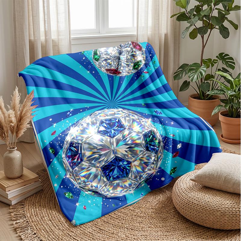 Diamond Soccer Ball Art Blanket Personalized Name Flannel Blanket Soft Cozy Plush Throw for Sofa Bed Lightweight Home Decor