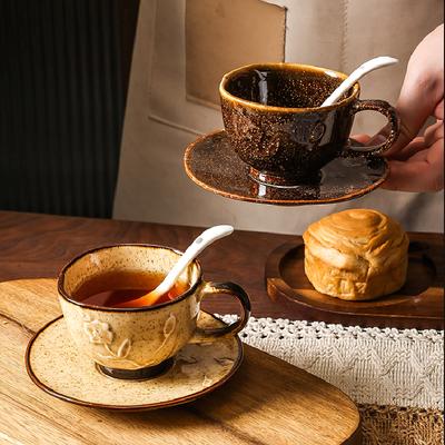 Tazza da caffè in ceramica vintage con fiori, tazza da caffè in ceramica per la casa e piattino, tè pomeridiano con piattino, tazza francese, utensili per bere