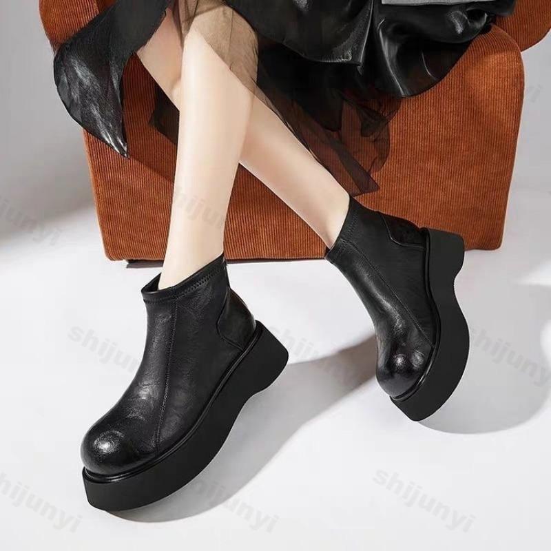 Damen Stiefeletten 2026 Herbst/Winter Mode Dicke Sohle Plateau Outdoor Freizeit Kurze Stiefel Reißverschluss Damenschuhe Botas Mujer