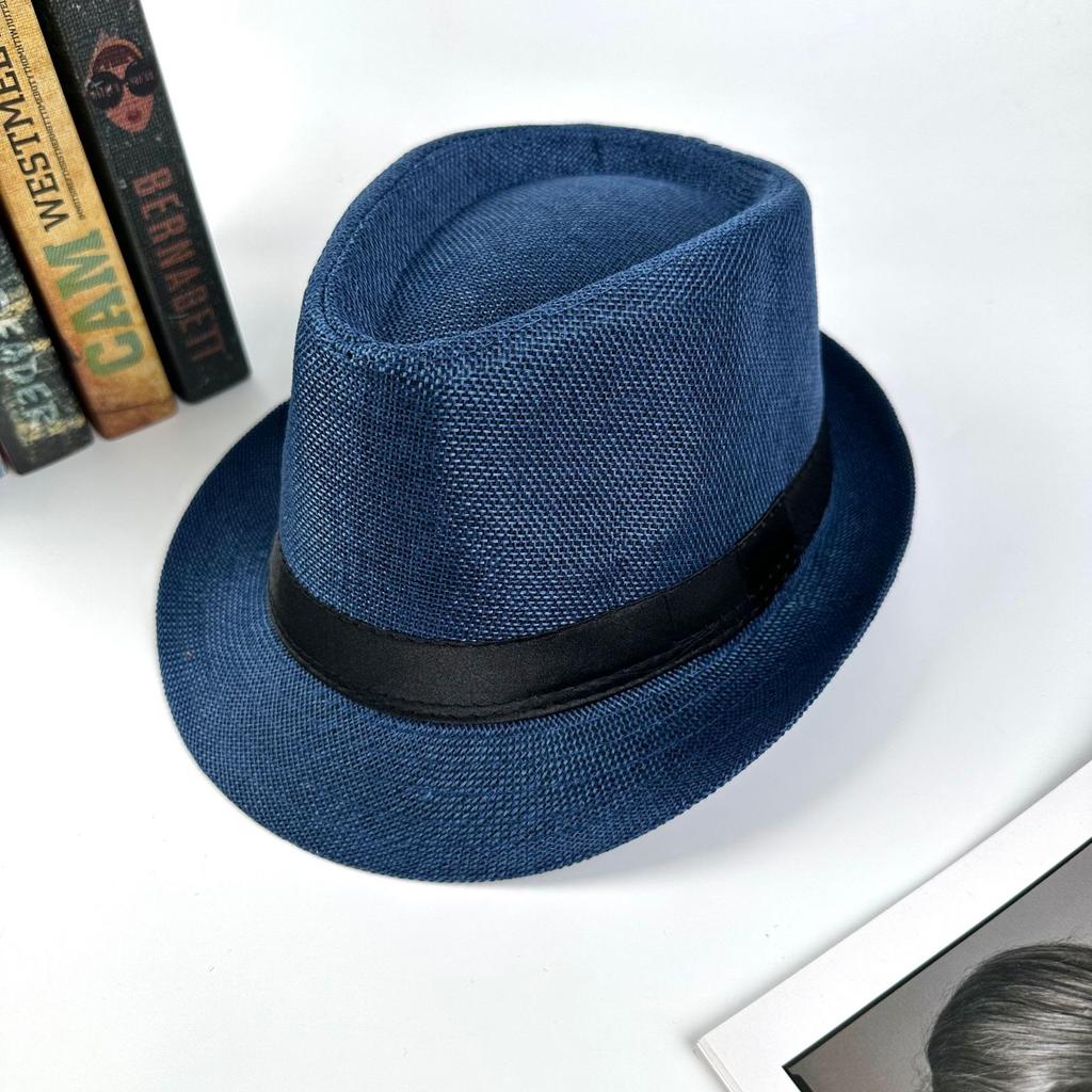 British style linen solid color top hat, European and American style fashion jazz hat, men's and women's crimped couple's sun hat