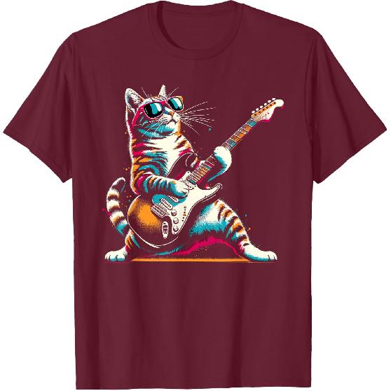 Gitarre Katze Neuheit Rockmusik Band Konzert Lustiges Katzen T-Shirt