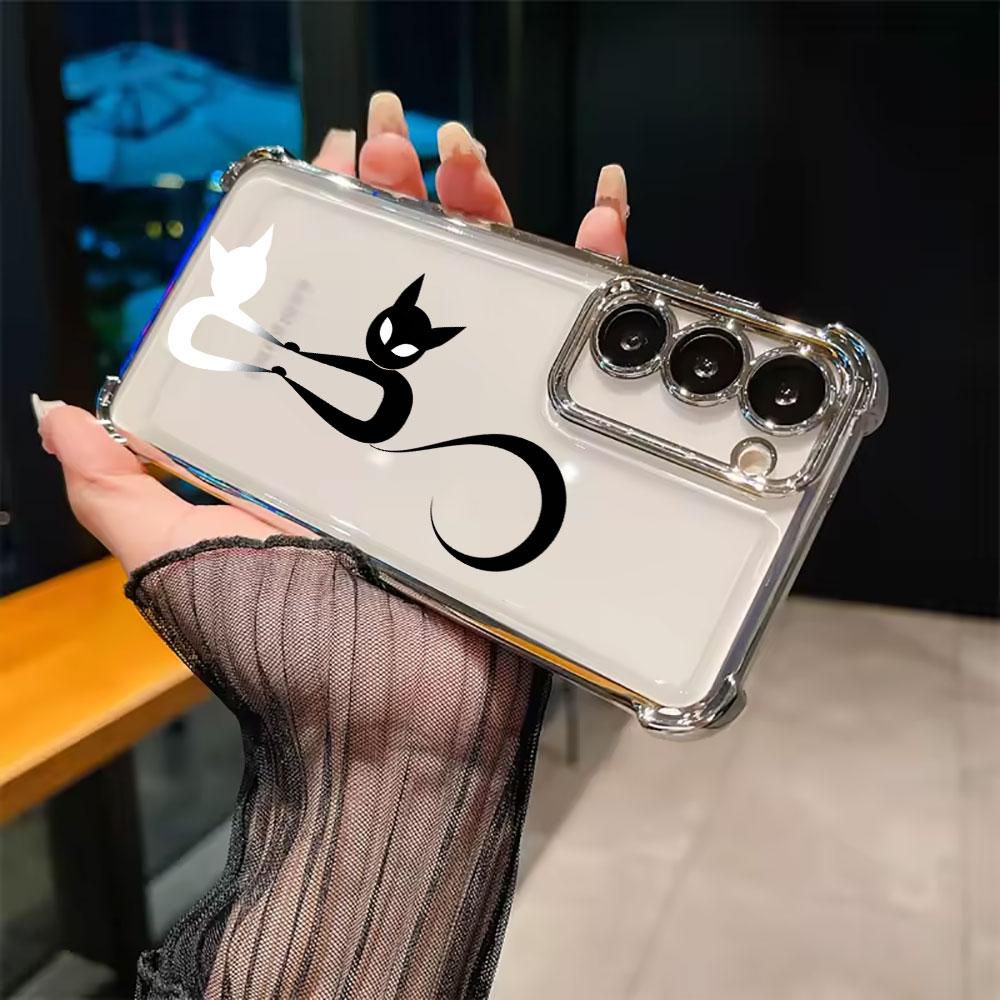 Cartoon Cute Little Black Cat Coque For Galaxy S26 Ultra Phone Case For Samsung S26 S25 S24 S23 S21 Ultra S20 FE S25 Plus Cover