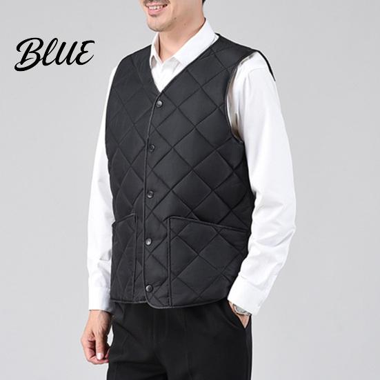 Sleeveless Jacket Men Closure V-Neck Vest with Down Padding Autumn Winter Pocket Button Solid Color