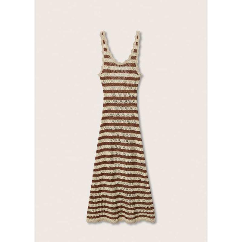 Summer Women's V-neck Sleeveless Striped Knit Backless Temperament Sexy Long Dresses