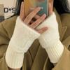 1 Pair Women Winter Gloves Half-finger Thick Plush Elastic Warm Heat Retention Non-slip Windproof Wrist Protection Cycling Riding Mittens