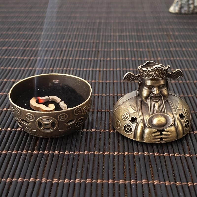 Vintage Metal Incense Burner | God of Wealth Design | Multi-Occasion Gift for Christmas, Valentine's Day, Antique Finish Home Decor