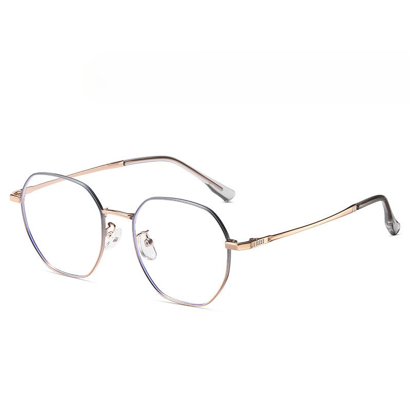 Exquisiter und modischer polygonaler Brillenrahmen für Frauen mit geschnitzten Bügeln, Anti-Blaulicht, flacher Spiegel, leichtes Myopie-Gestell für Studenten.