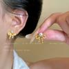 Sterling Silver Needle Earrings French Retro Lace Bow Pearl Stud Earrings Light Luxury Niche High-end Stud Earrings Women