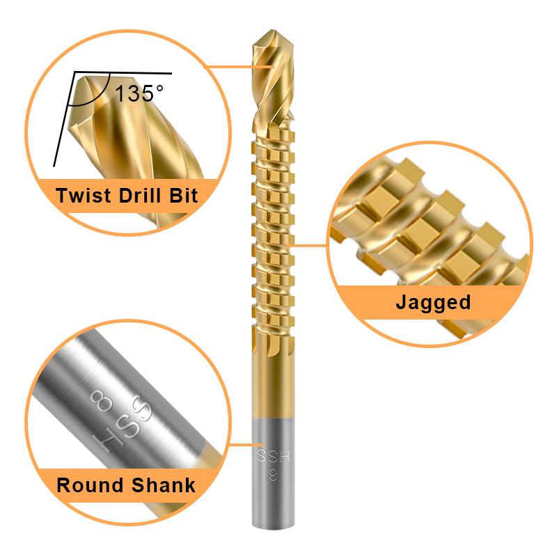 HSS Titanium Serrated Drill Bit Set 3/4/5/6/6.5/8mm Grooving Cutting Hole Saw Twist Drill Bits Round/Hex Shank Wood Metal Tools